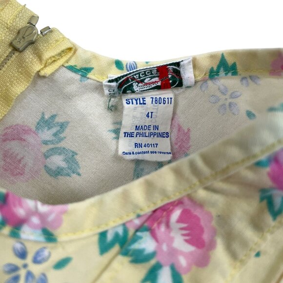 Lacoste Girls Yellow Floral Cotton Dress 4T With Back Buttons & Pockets - Picture 6 of 7
